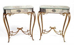 French rectangular mirrored end tables