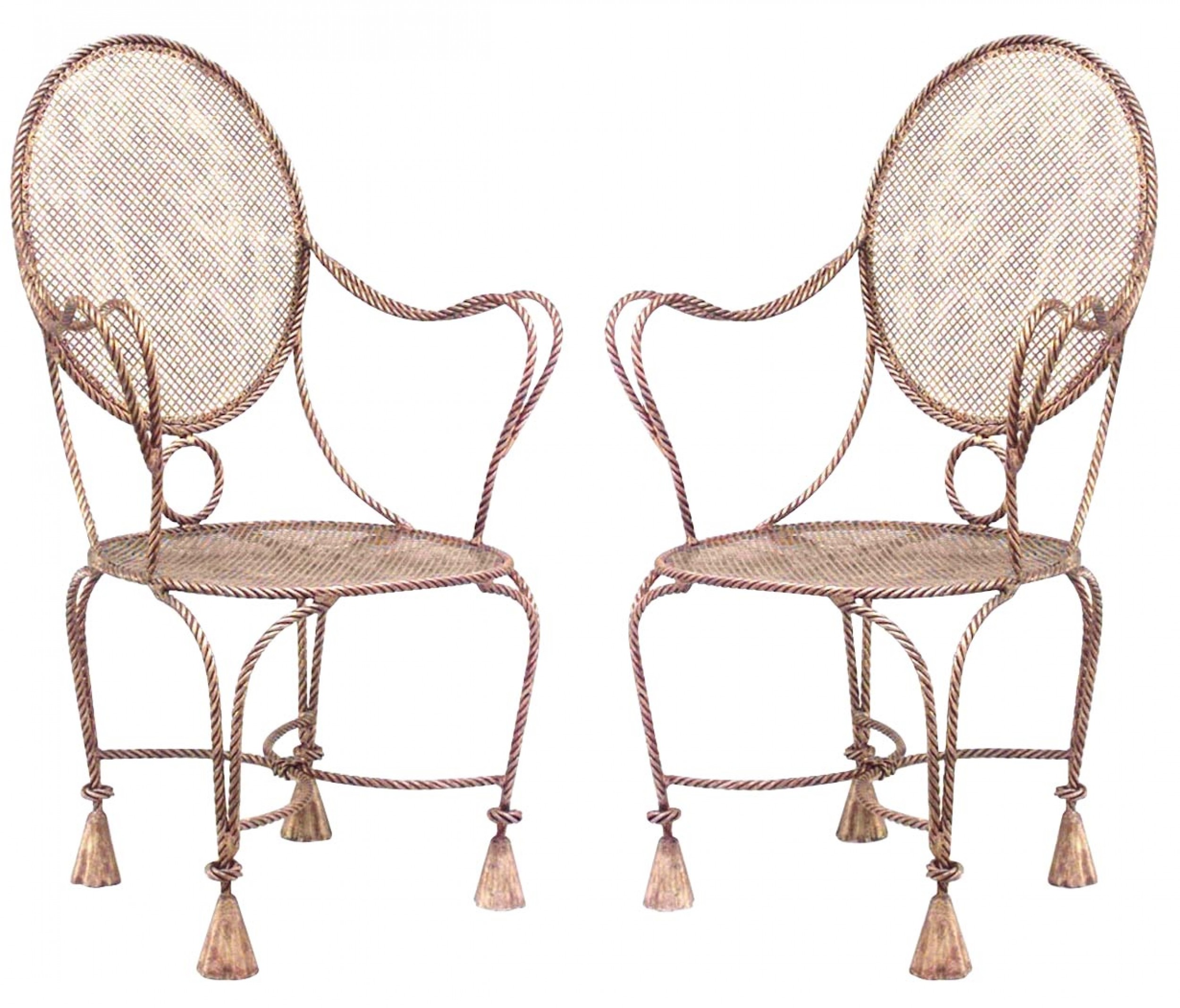 French rope tassel gilt arm chairs 1
