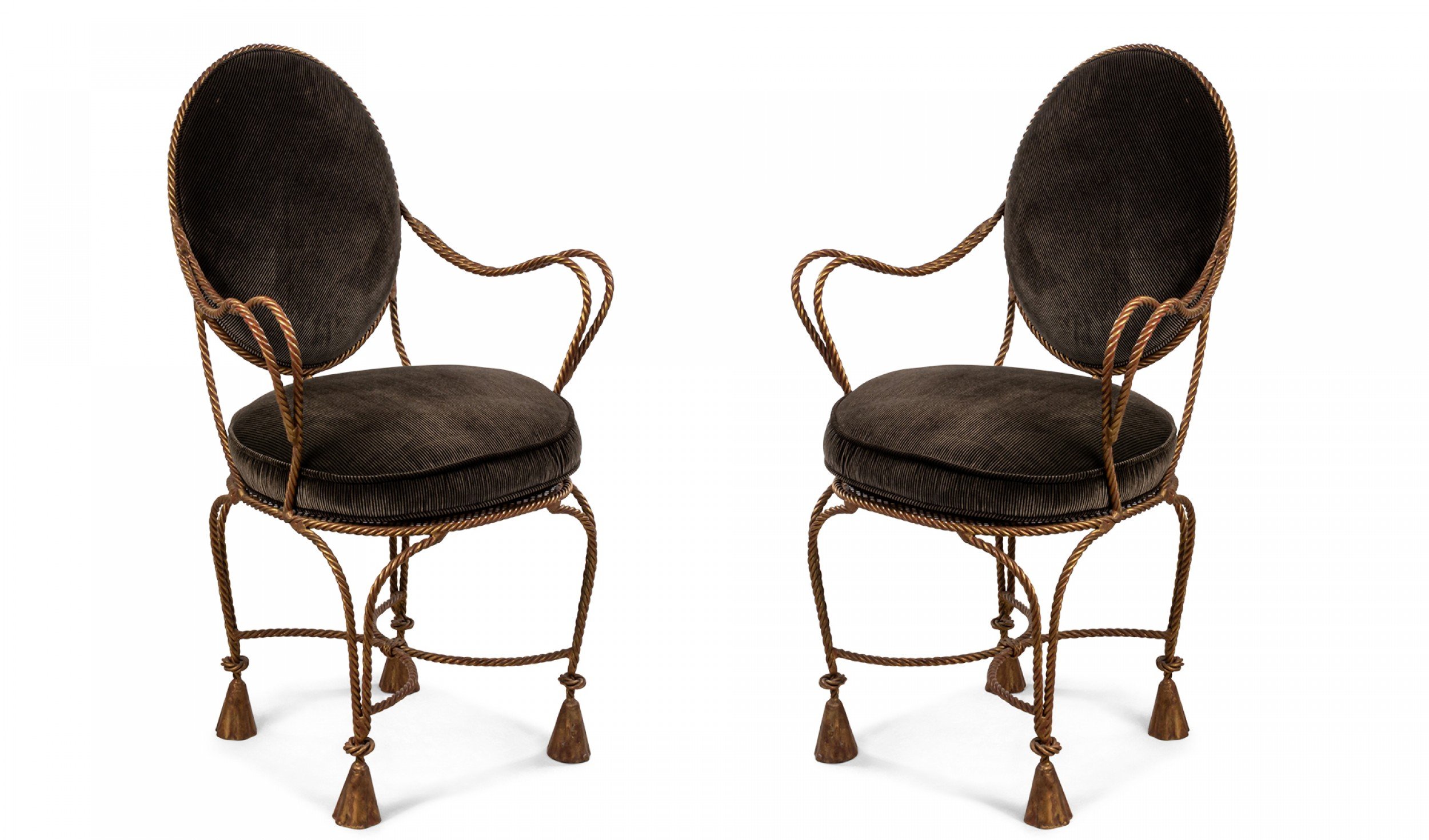 Rope and tassel gilt arm chairs