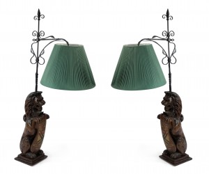 English georgian carved oak lion table lamps 1