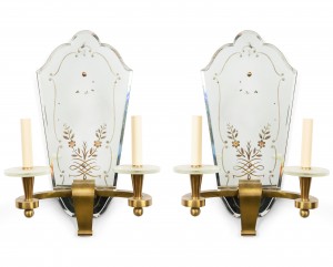 French art deco ormolu and mirror wall sconces 1