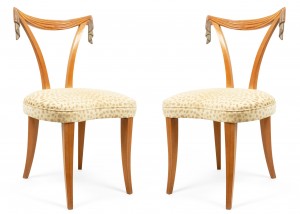 Art modern carved fruitwood side chairs