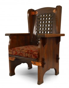 American mission leather and oak wing chair