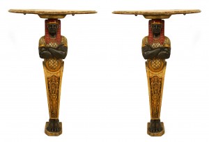 Egyptian Style painted figural faux marble top console table