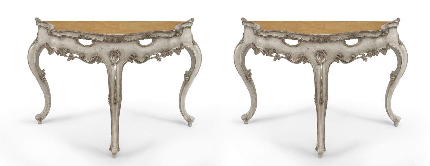 Italian rococo silver gilt marble top console table