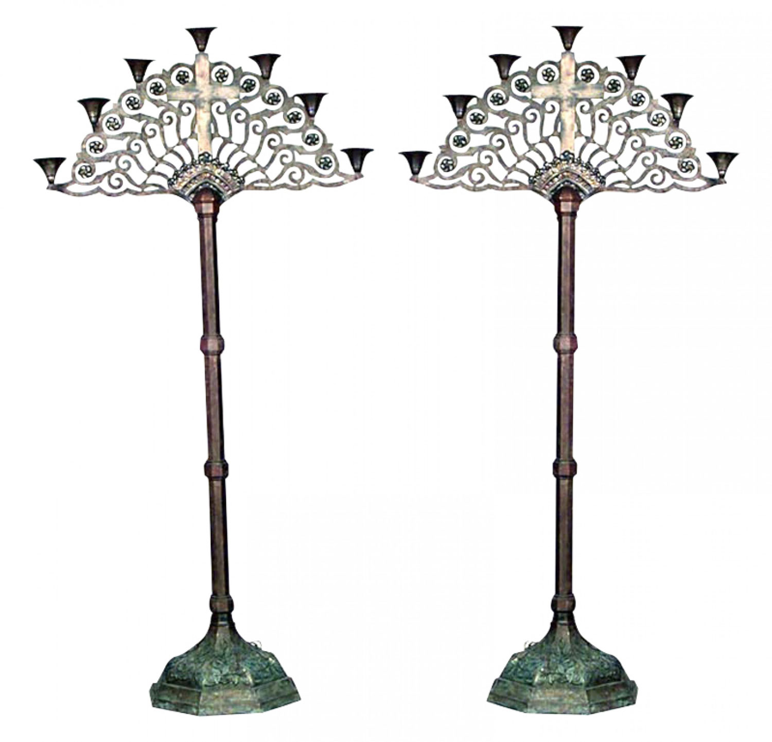 Italian renaissance style bronze floor torchieres