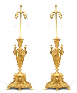 French victorian gilt bronze urn lamps