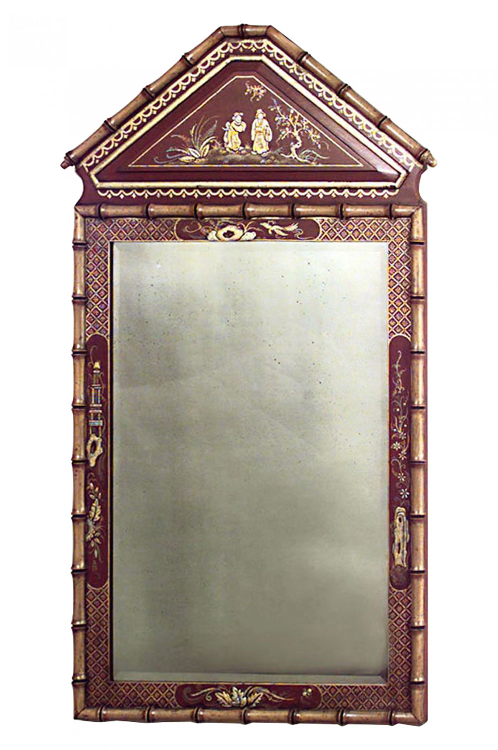 English regency faux bamboo wall mirror with pediment top 1