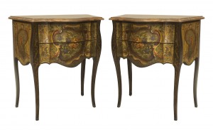 Venetian floral painted marble top commodes