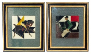 French etched polo player wall plaques