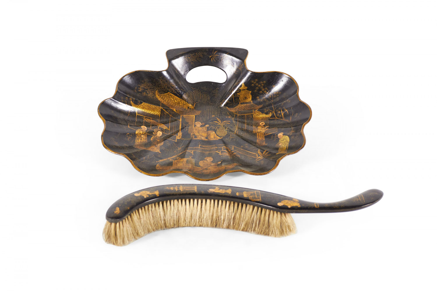 English victorian chinoiserie tray and brush