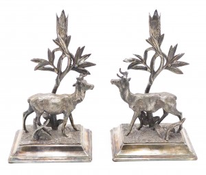 English victorian silver plate deer candlesticks