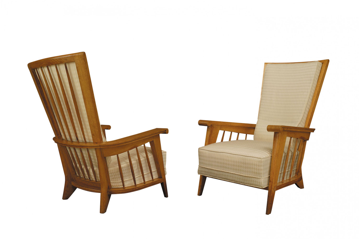 French oak upholstered arm chairs