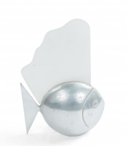 French art deco pewter and glass fish lamp