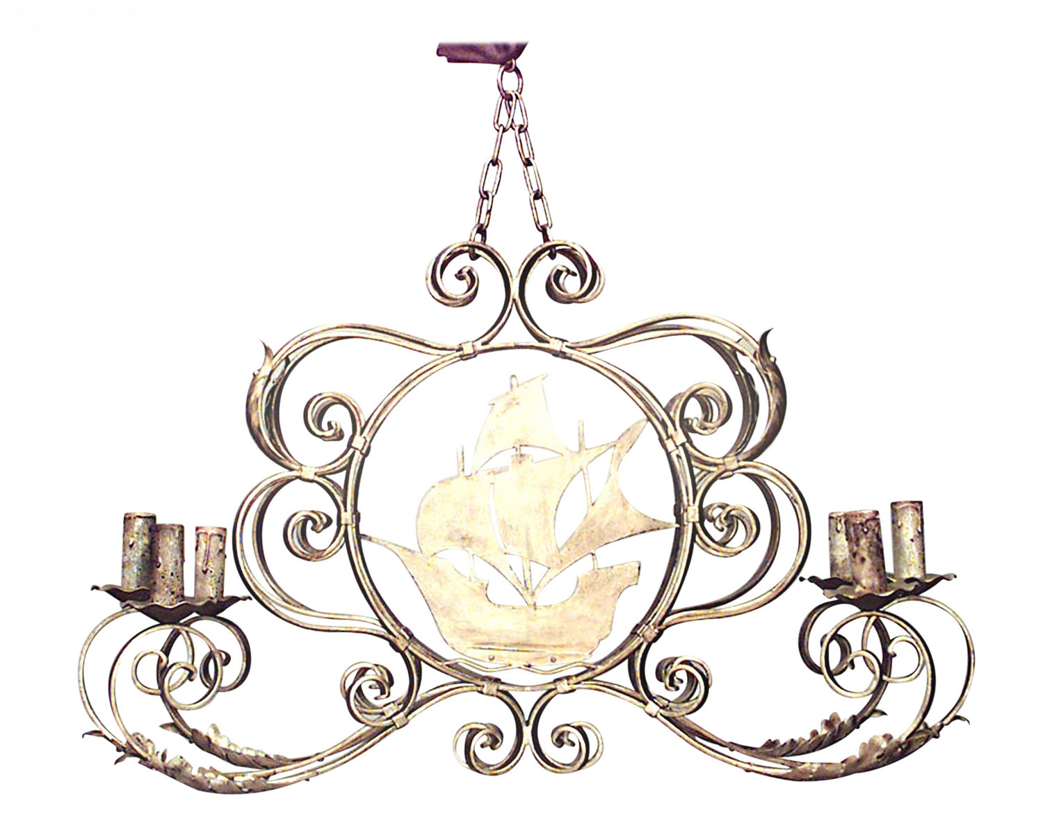 English renaissance style gilt iron ship chandelier 1