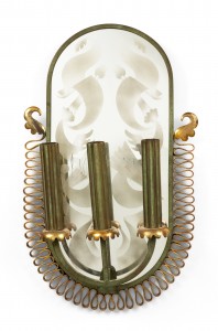 French mid century patinated brass and mirror wall sconce 1