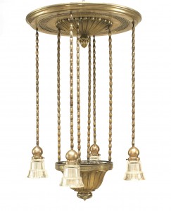 American art deco silver plate and mercury glass chandelier