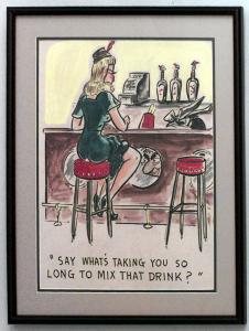 American mid century watercolor caricature 13