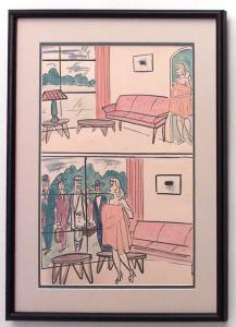 Paintings art cartoon mid century american watercolor 058833 1