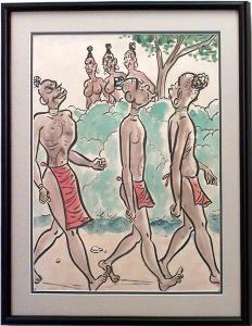 Paintings art cartoon mid century american watercolor 058940 1