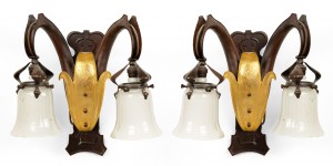 French art nouveau copper wall sconces 1