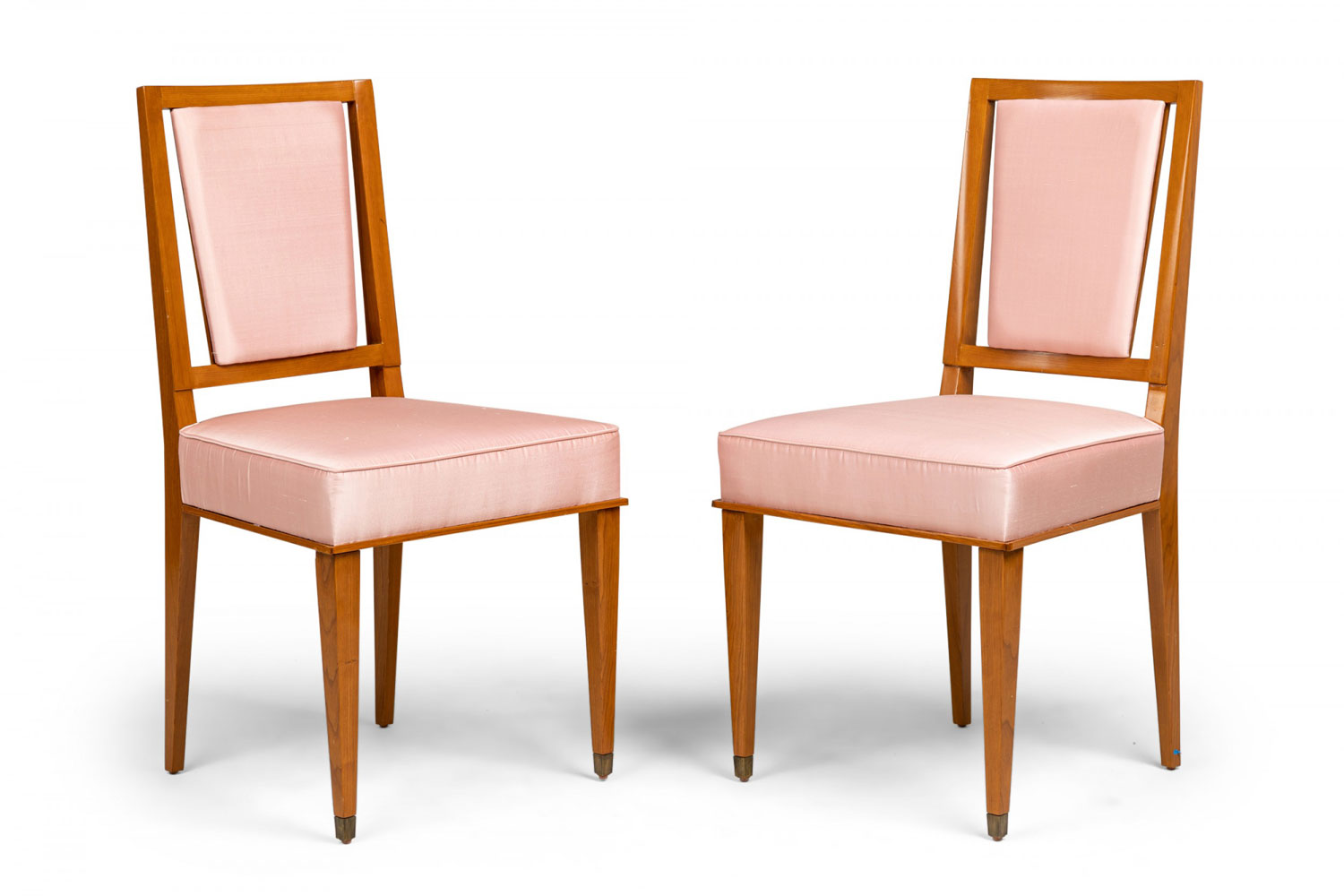 French maple and pink silk side chairs 2
