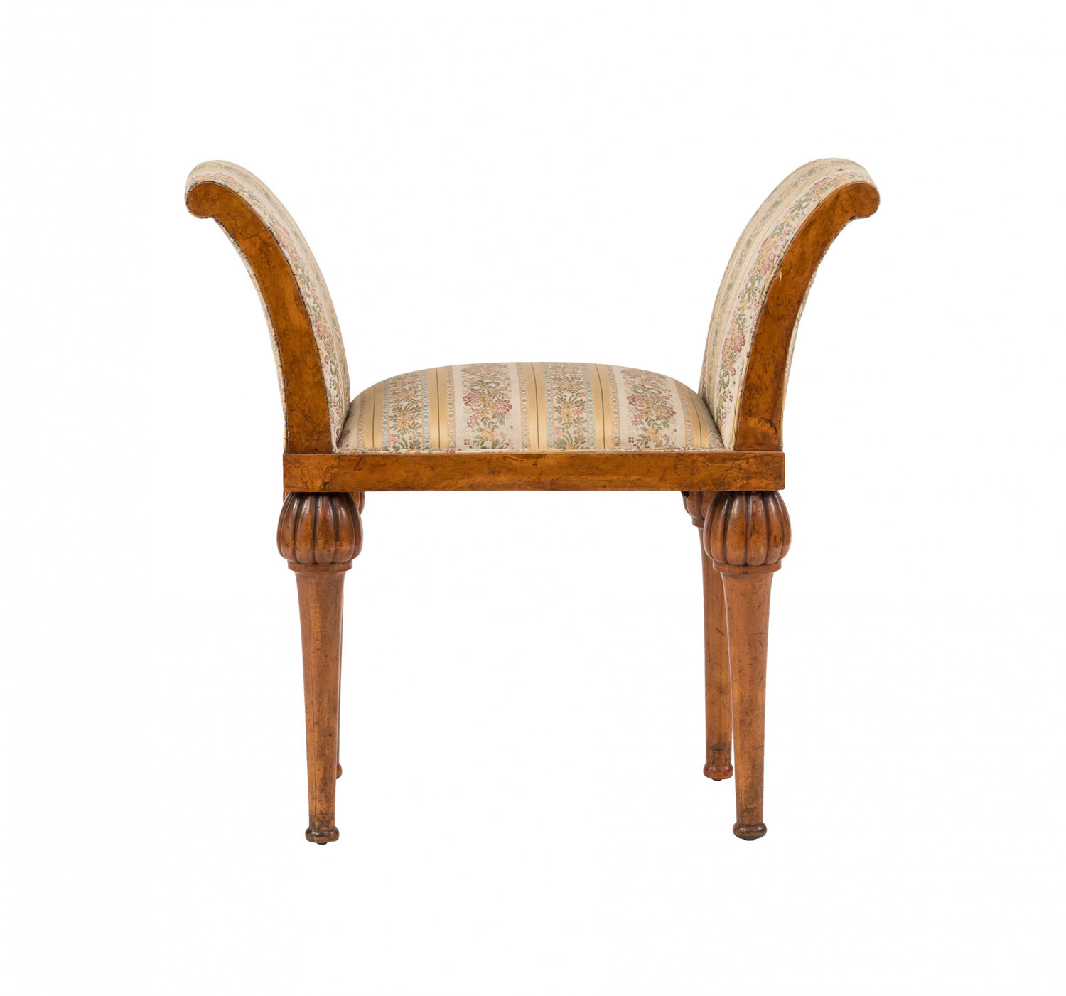Continental neoclassic birch and fruitwood bench