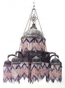Moorish style brass and bead chandelier
