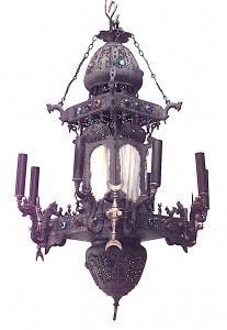 Persian Iron Filigree And Brass Dragon Chandelier