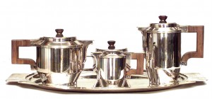 5 piece french art deco silver plate tea set