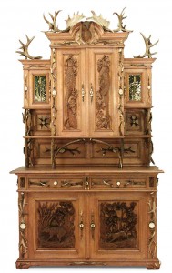 Rustic german oak horn hutch cabinet