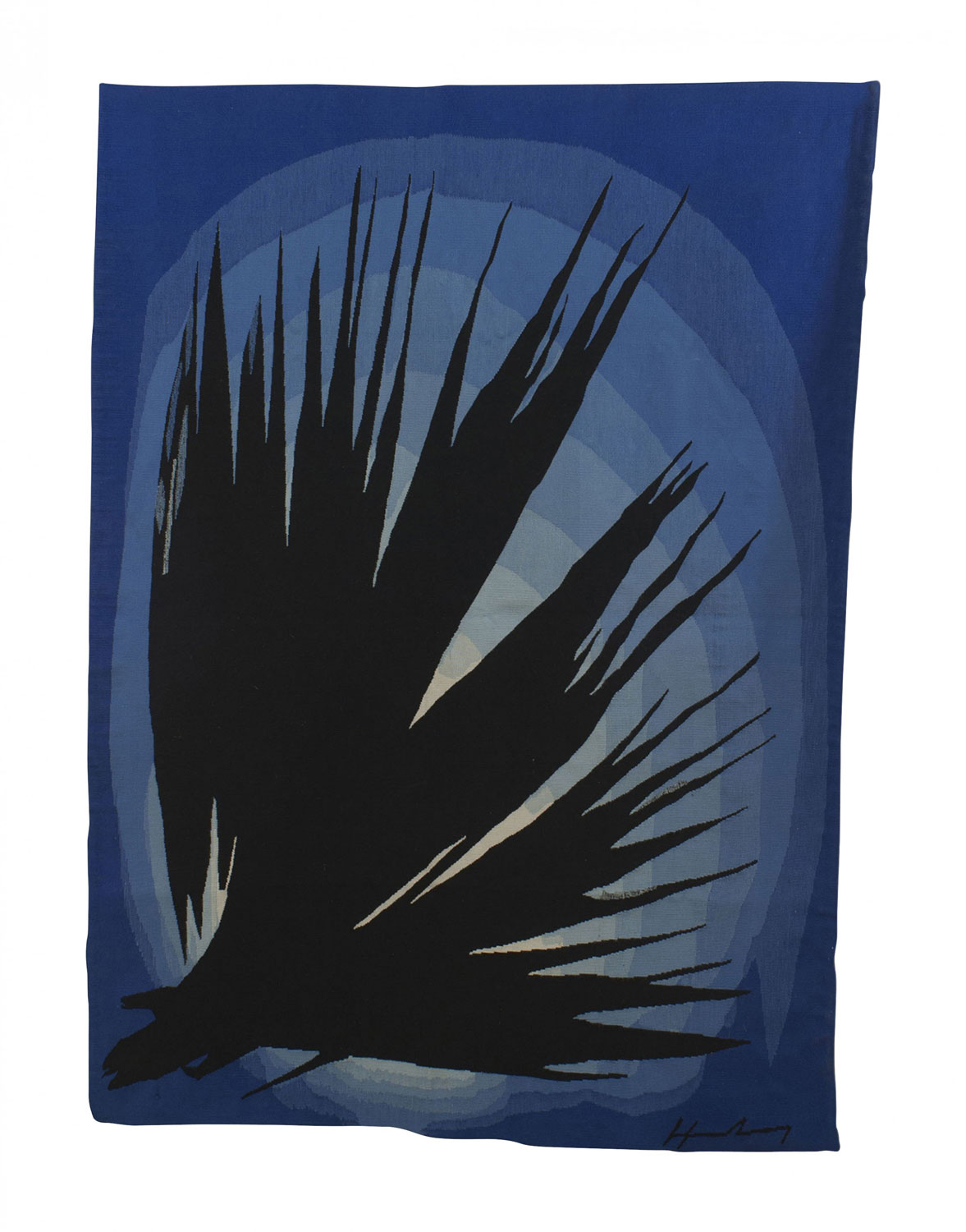 French hans hartung blue abstract tapestry 1