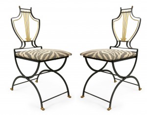 Outdoor american art moderne lyre side chairs