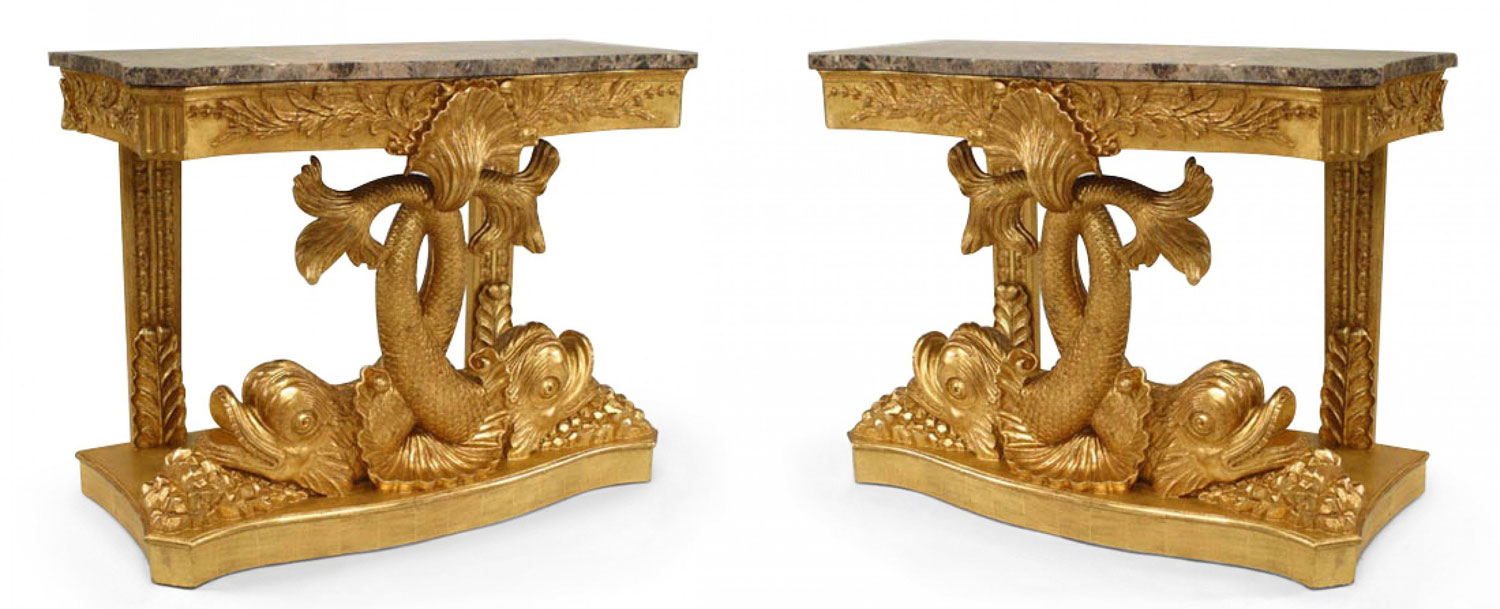 English regency gilt console dolphin tables 1