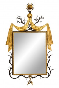 French mid century poillerat iron and gold swag wall mirror 1