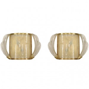 French mid century murano glass and brass wall sconces