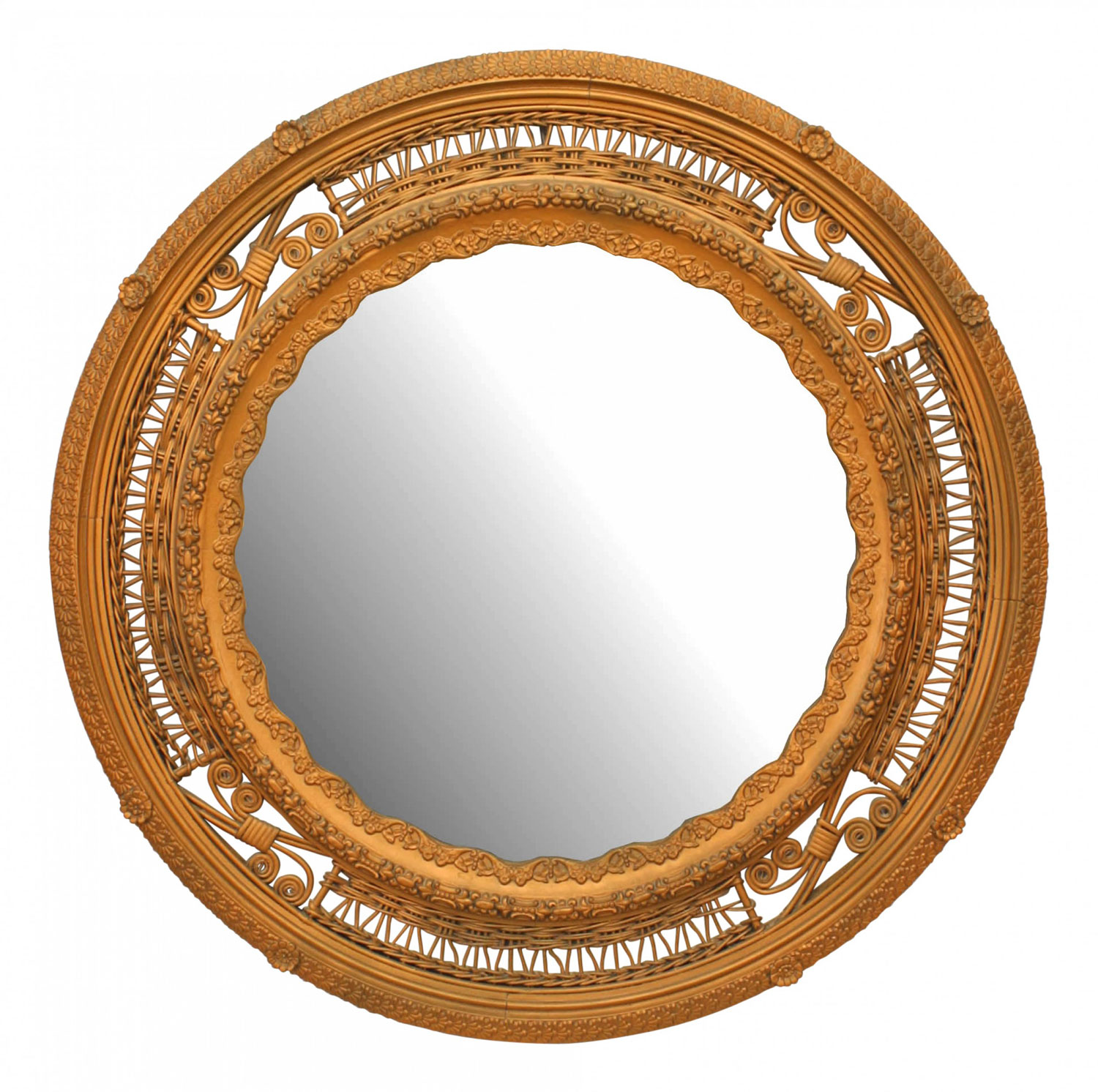 American victorian wicker round wall mirror