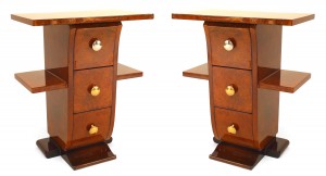 French art deco amboyna wooden end tables