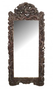 Chinese style mahogany and bevelled glass wall mirror