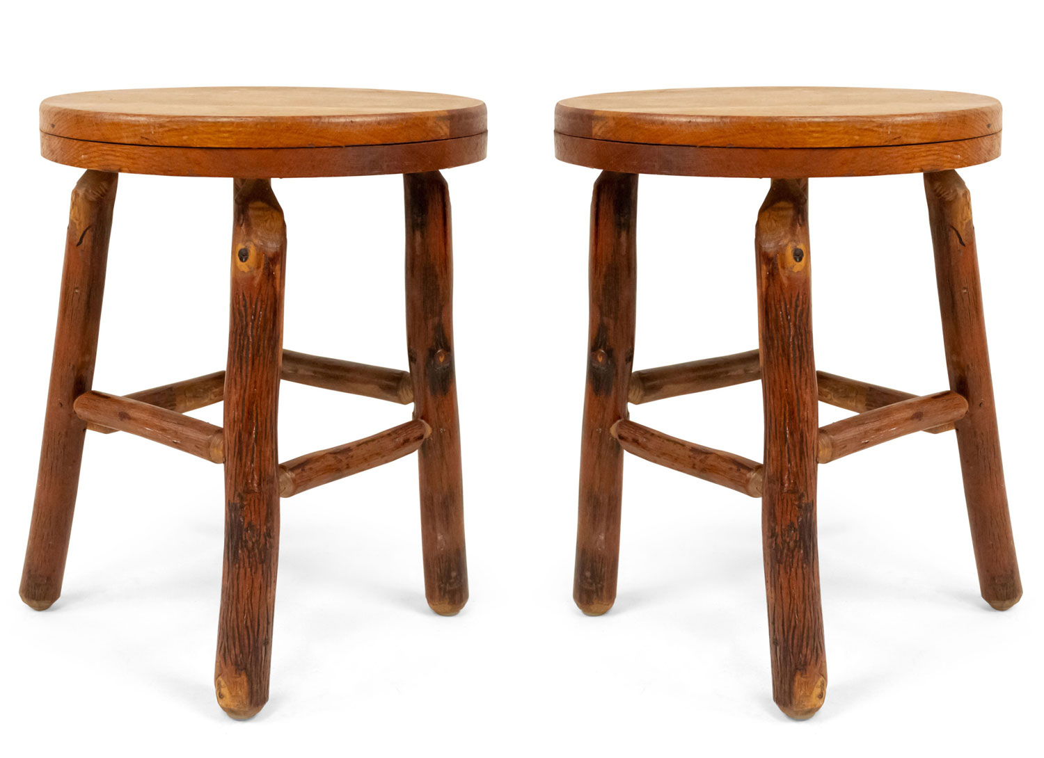 Old hickory round oak stool
