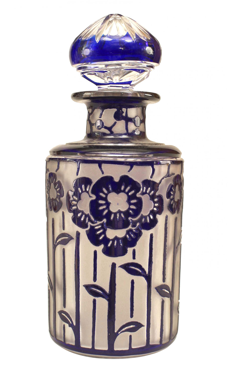 French art deco frosted glass floral perfume bottle 1