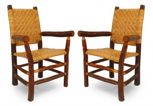 American rustic old hickory woven arm chairs