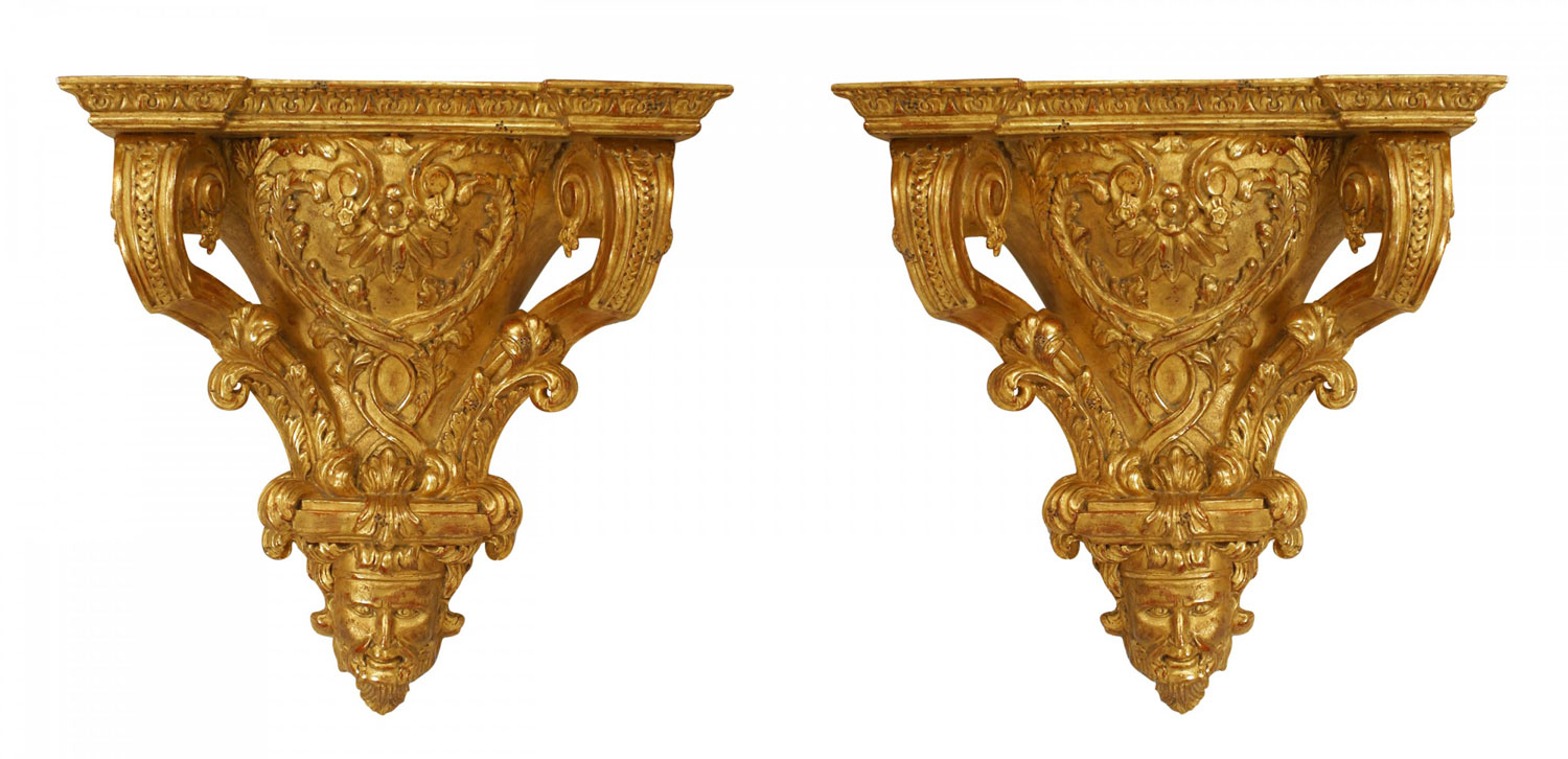 French regence gilt wall shelves