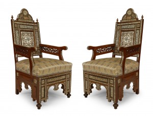 Middle eastern syrian walnut arm chairs