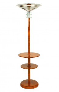 French art deco walnut floor lamp with shelves 1