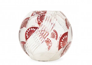 Czech art deco red and clear glass vase