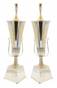 American art moderne silver plate urn table lamps 1