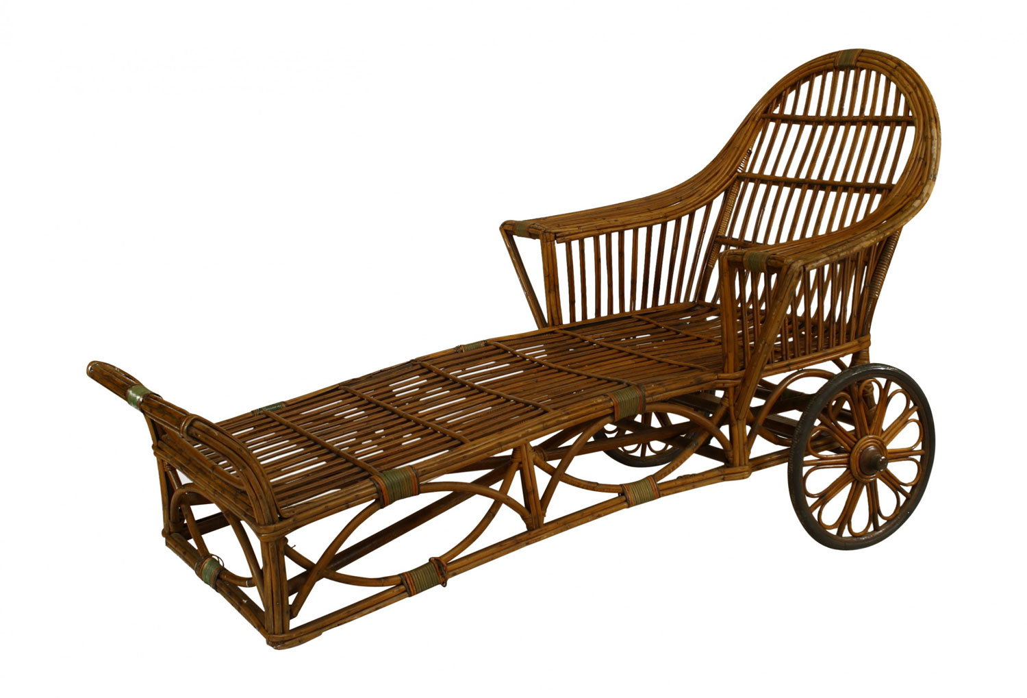 American art deco wheeled wicker chaise