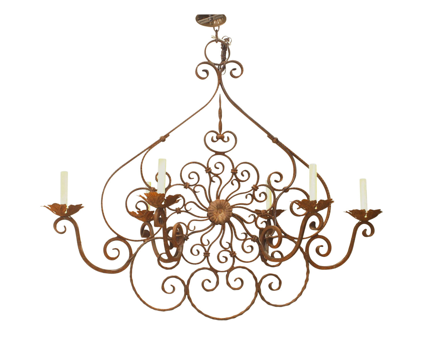 Italian Renaissance Style Wrought Iron Scroll Chandelier