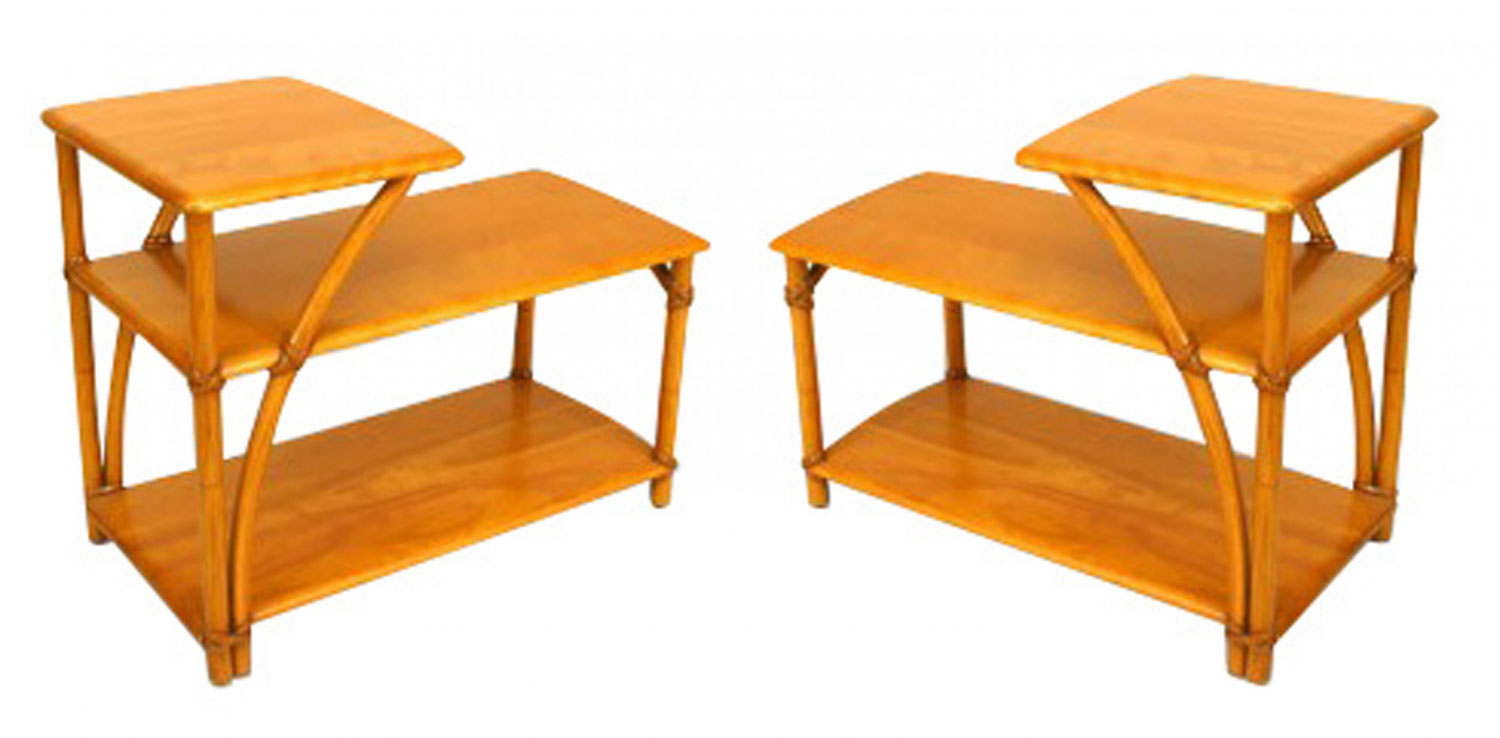 Haywood wakefield art moderne 2 tier maple end tables 1